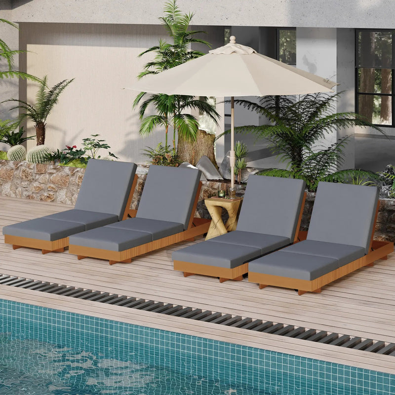 Lounge Chaise Set, Acacia Solid Wood with Lounge Cushion by HouseOfZazla