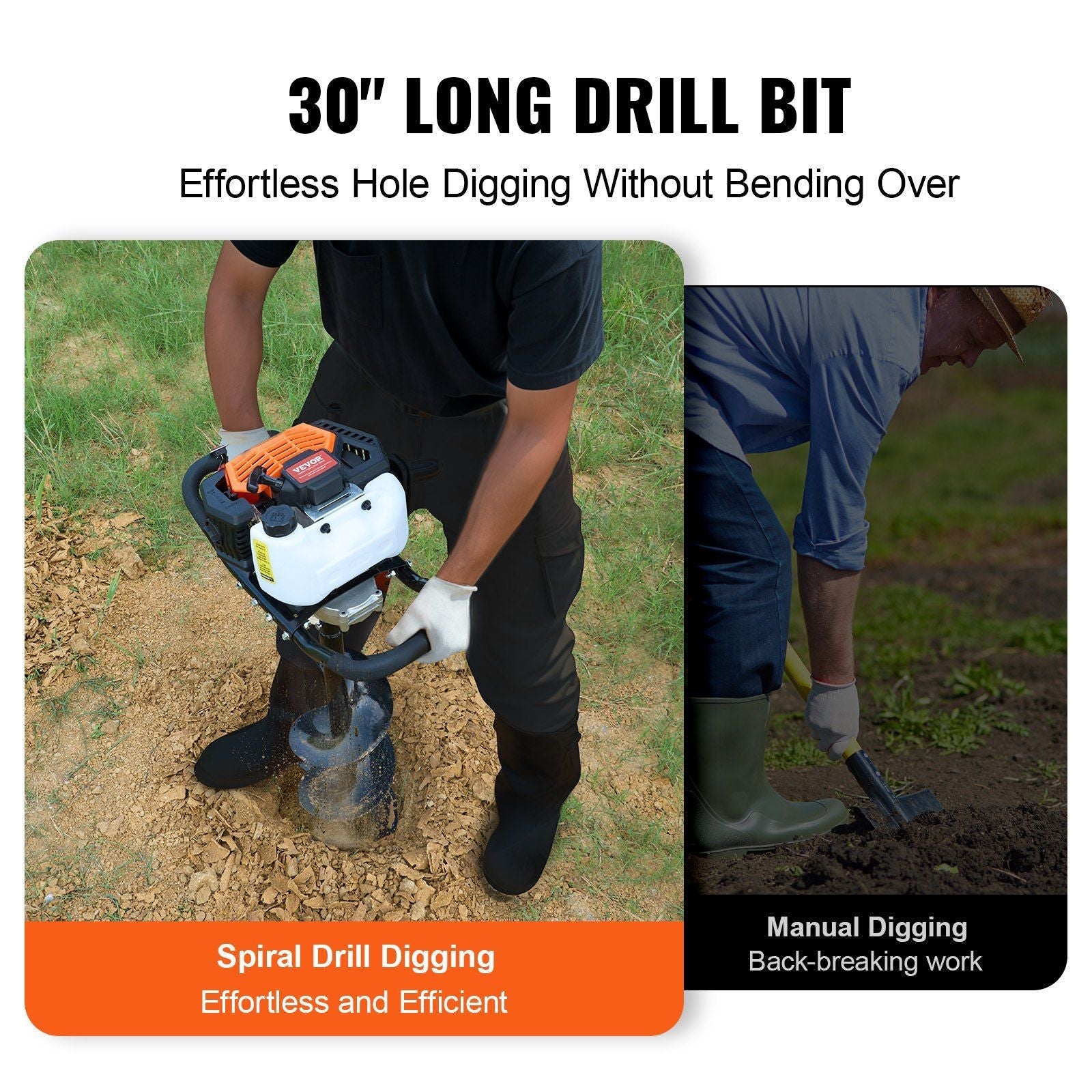 Vevor Gas Post Hole Digger 52Cc 1450W With 8 Drill Bits & Extension Rod Aluminium Alloy - Black by HouseOfZazla