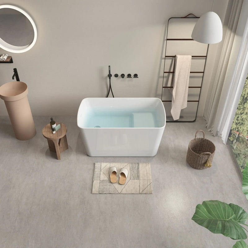 49'' Acrylic Freestanding Soaking Bathtub, Square-Shape Japanese Soaking Hot Tub, Sit-In Design With Chrome Overflow And Drain For Express Delivery 23Amazing-49 (W1920P179228) - Glossy White by HouseOfZazla