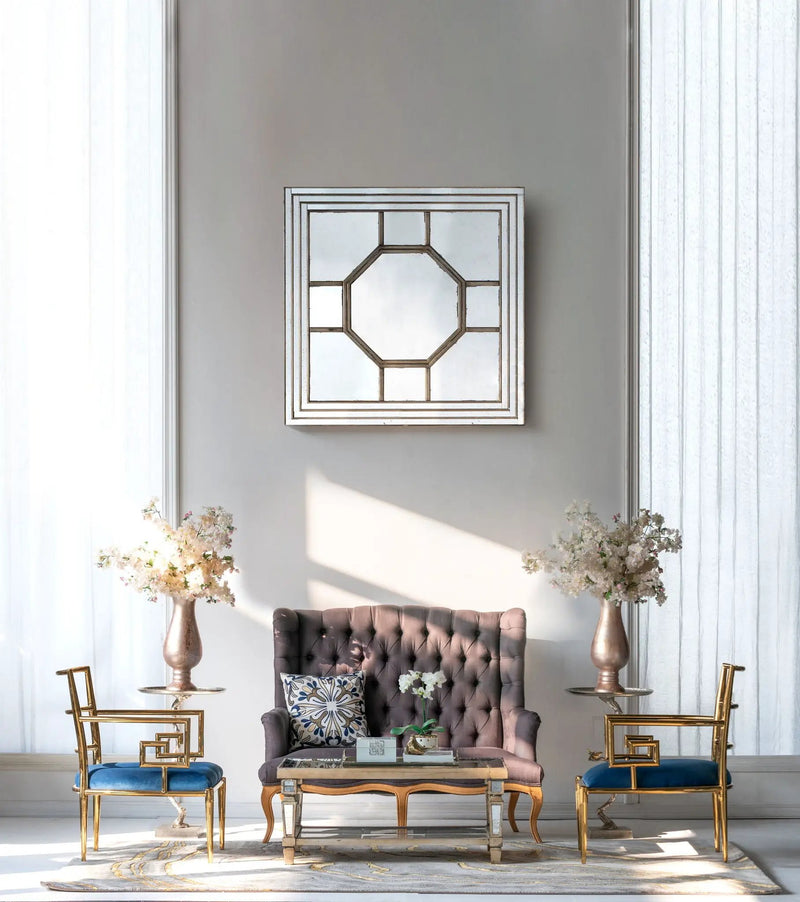 Antique Style Decorative Square Wall Mirror With Mirrored Frame, Wall Decor For Living Room Entryway, Console Lean Against Wall - Silver by Unique Piece Furniture