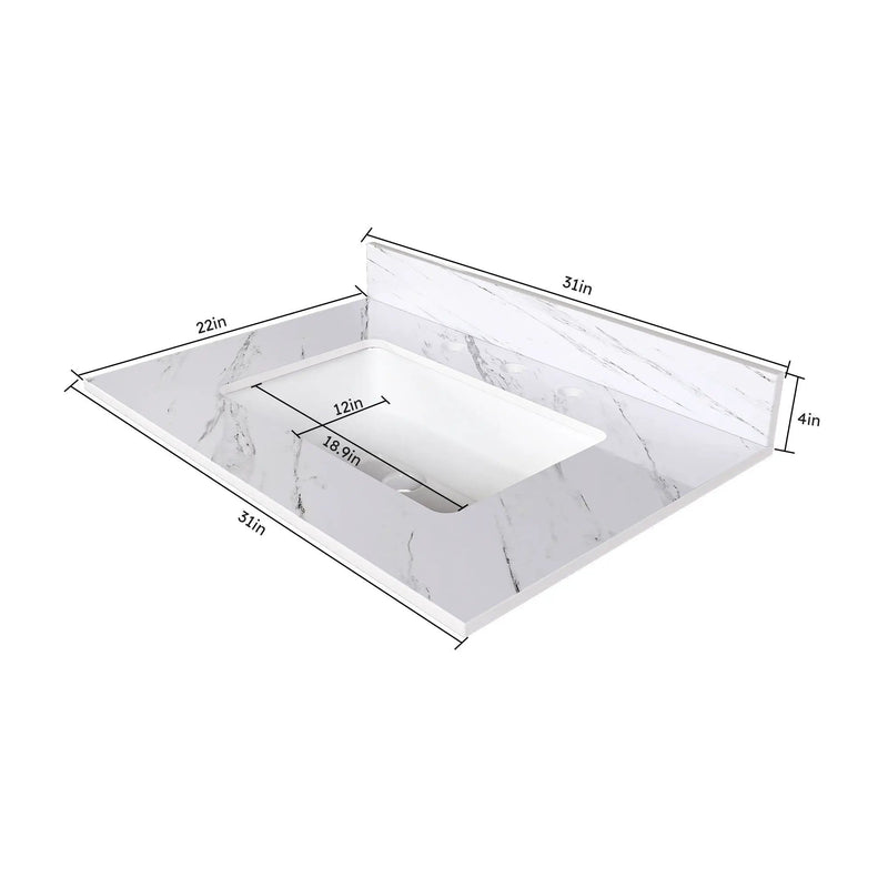 Bianco Carrara Venato Elegant Marble Vanity Top, Bathroom Vanity With Undermount Sink, Sintered Stone by HouseOfZazla