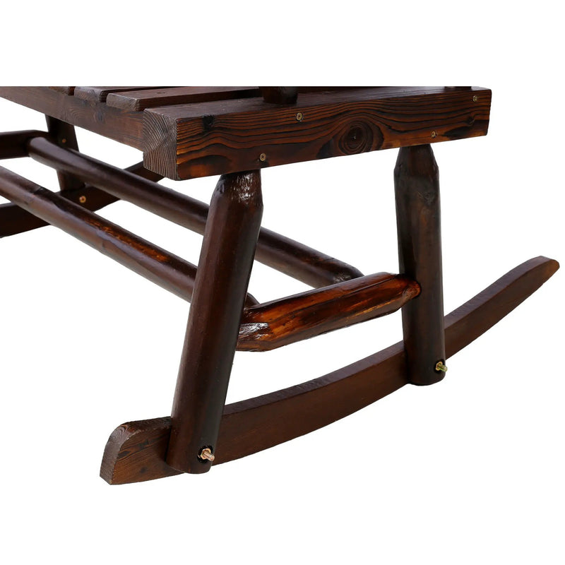 Rustic Outdoor Wood Rocking Bench Double Rocking Chair For 2 Persons With Curved Seat, Porch Rocker - Brown by HouseOfZazla