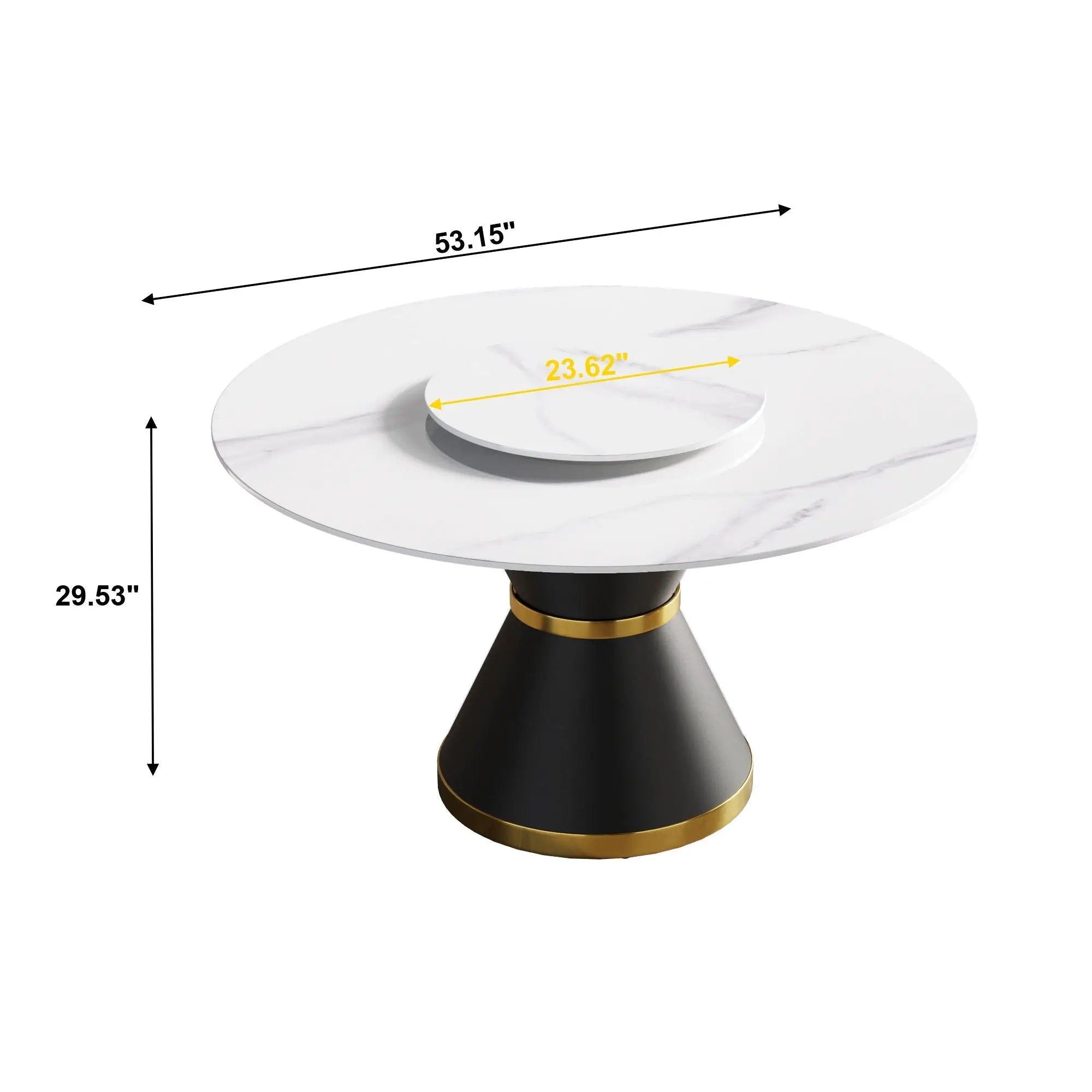 53" Modern Artificial Stone Round Carbon Steel Base Dining Table, Can Accommodate 6 People, Artificial Stone Turntable - White / Black by Unique Piece Furniture