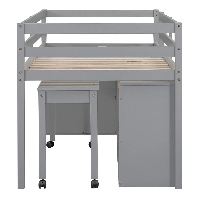 Loft Bed With Retractable Writing Desk And 4 Drawers, With Lateral Portable Desk And Shelves by HouseOfZazla
