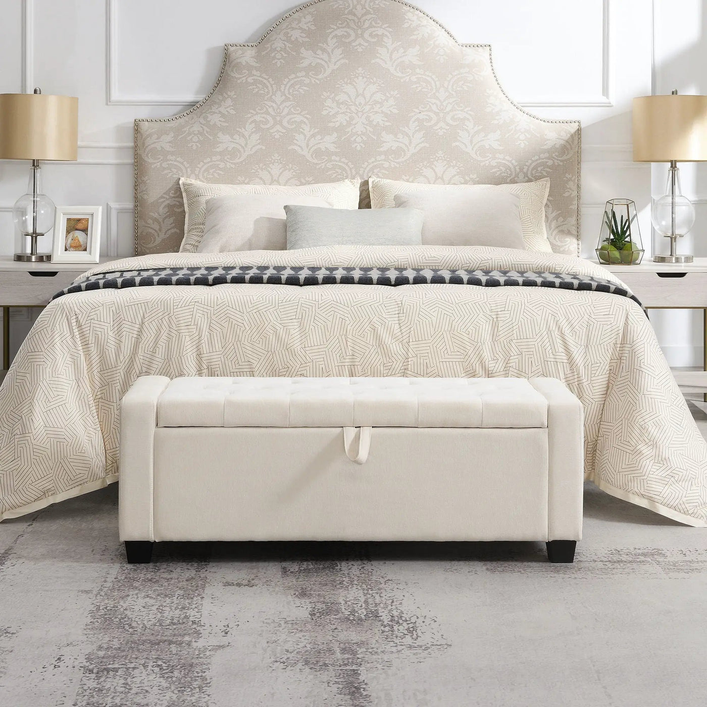 Upholstered Storage Ottoman Bench With Button Tufting And Safety Hinge by HouseOfZazla