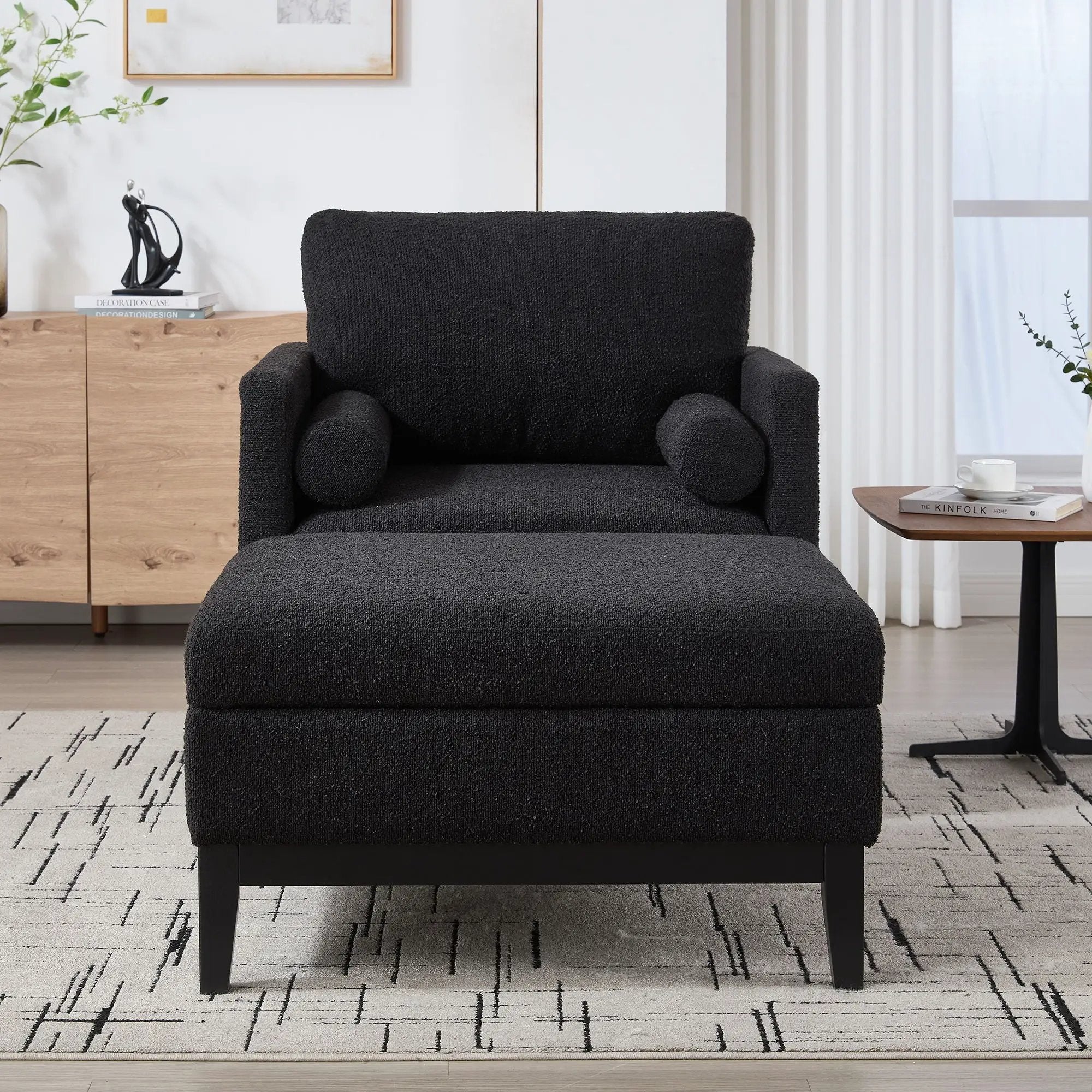 Farmhouse Upholstered Accent Chair With Ottoman, Reversible Lid Coffee Table by Unique Piece Furniture