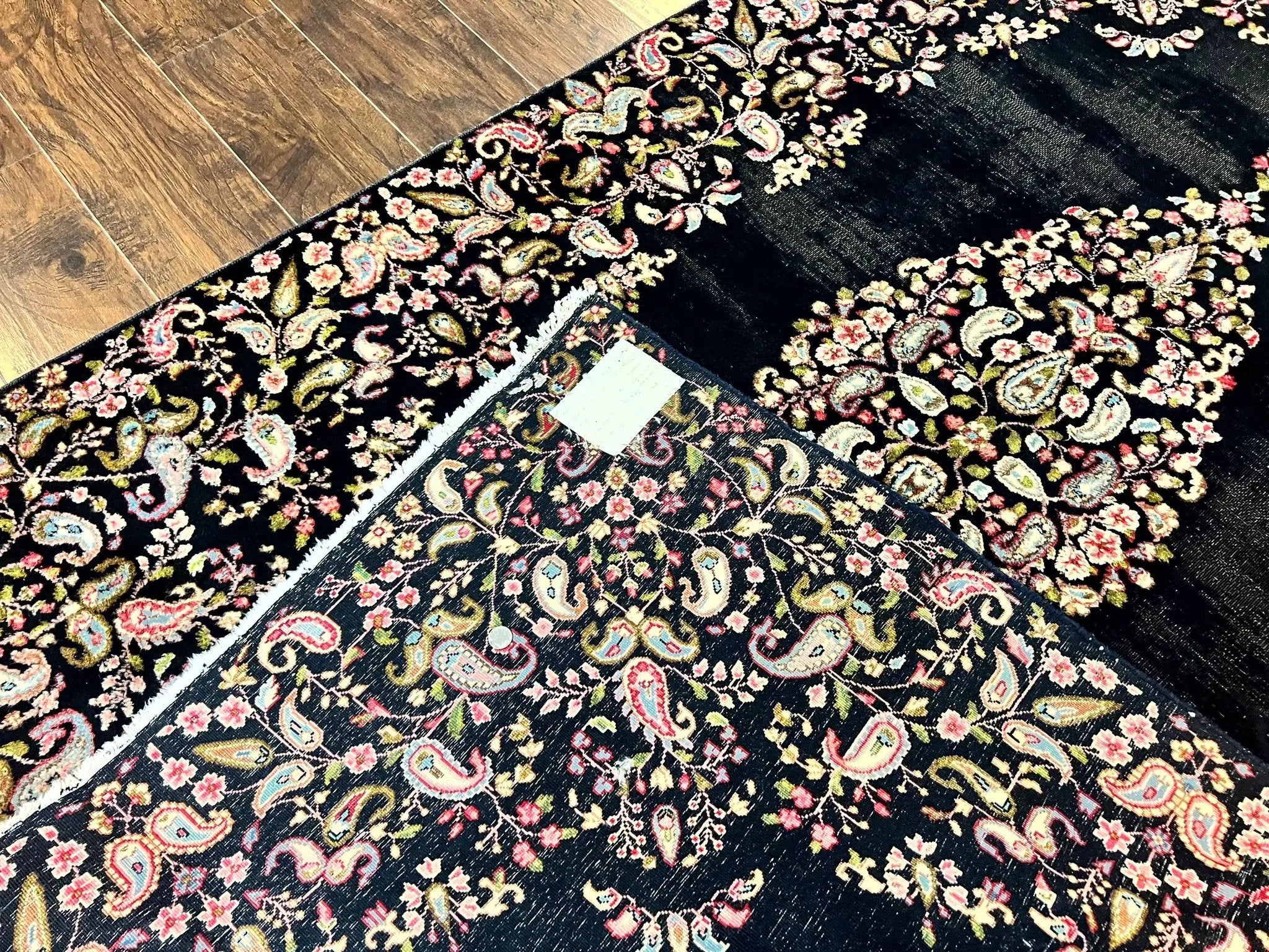 Antique Persian Kirman Rug 5x8, Floral Kirman, Midnight Blue/Black, Semi Open Field, Handmade Vintage Wool Carpet by Jewel Rugs