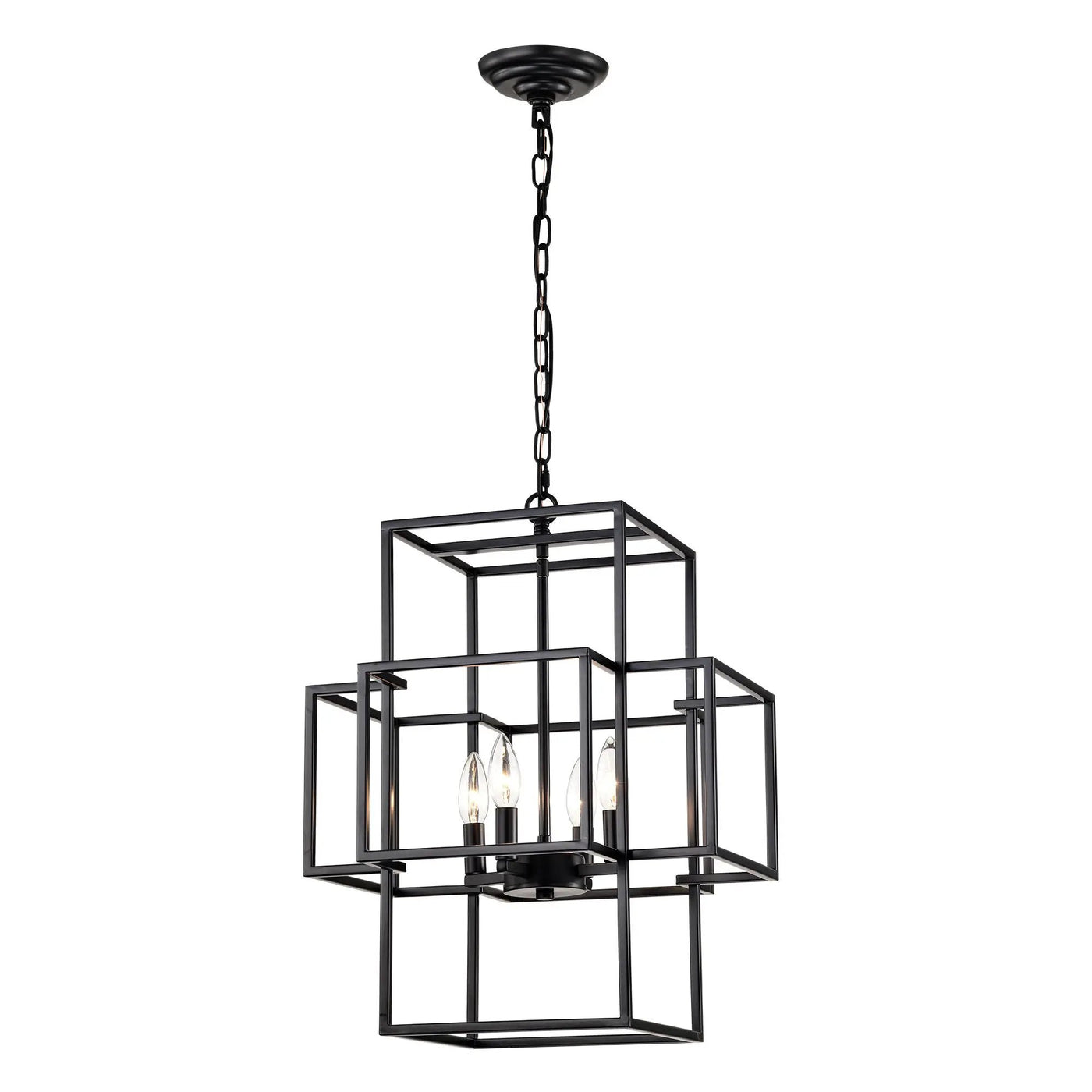 4 Light Metal Lantern Tiered Pendant Hanging Light Fixtures, Industrial Farmhouse Adjustable Height Chandeliers For Dining Room Hallway Foyer Entryway (E12 Bulbs Not Included) by Unique Piece Furniture