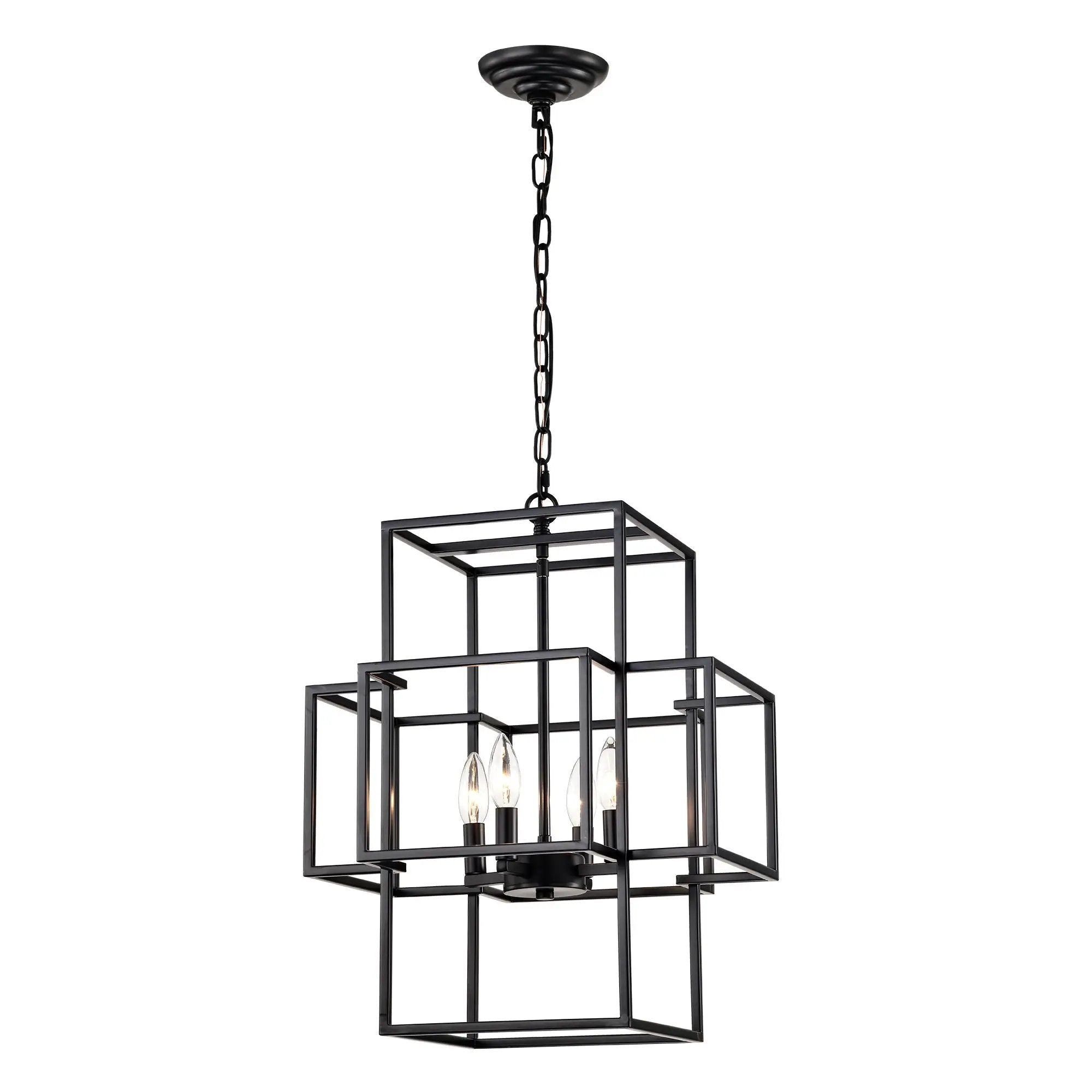 4 Light Metal Lantern Tiered Pendant Hanging Light Fixtures, Industrial Farmhouse Adjustable Height Chandeliers For Dining Room Hallway Foyer Entryway (E12 Bulbs Not Included) by Unique Piece Furniture