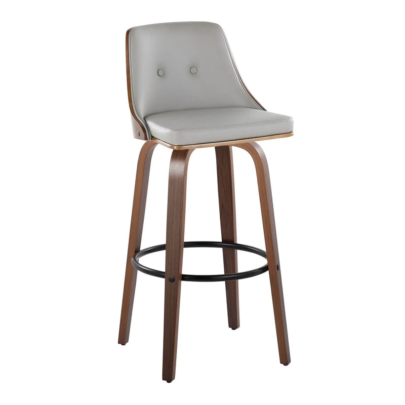 Gianna - Mid-Century Modern Fixed Height Barstool & Swivel With Round Footrest (Set of 2) - Walnut / Light Gray by Unique Piece Furniture