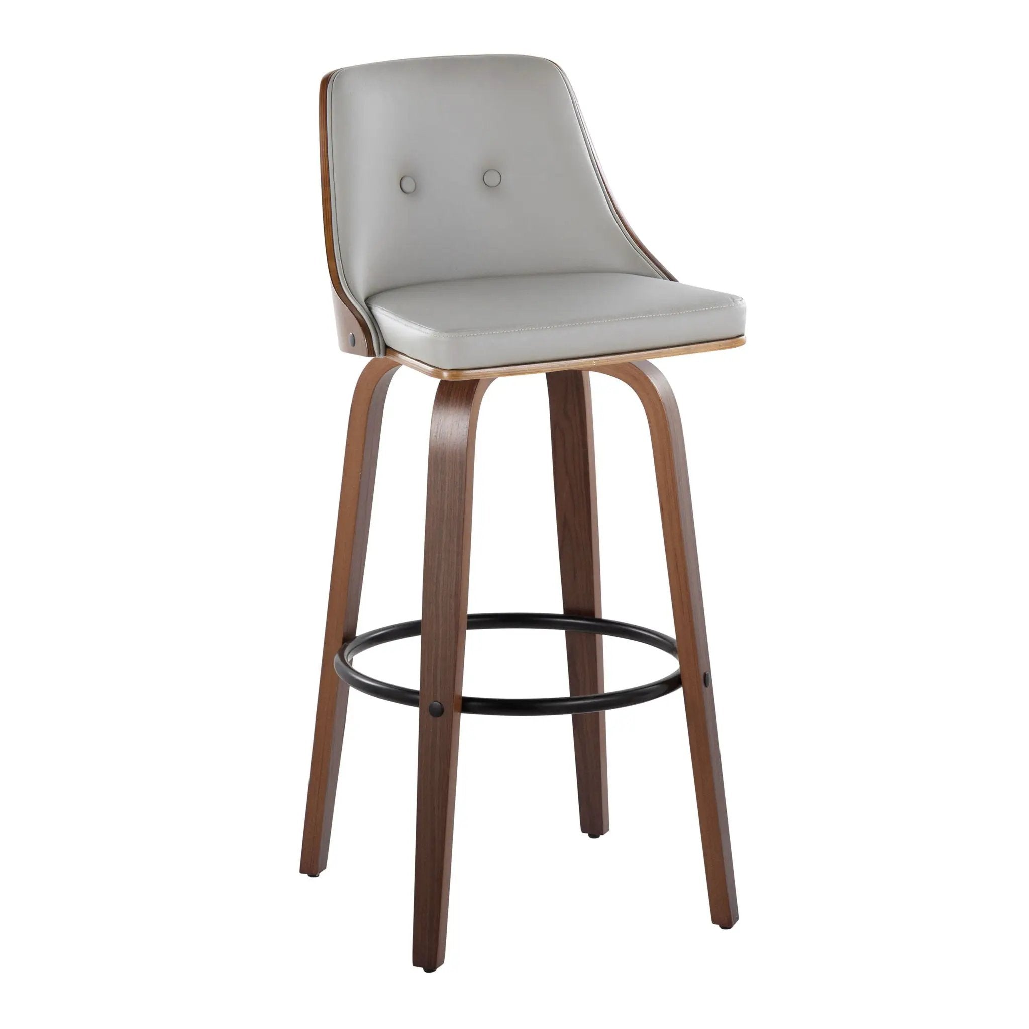 Gianna - Mid-Century Modern Fixed Height Barstool & Swivel With Round Footrest (Set of 2) - Walnut / Light Gray by HouseOfZazla