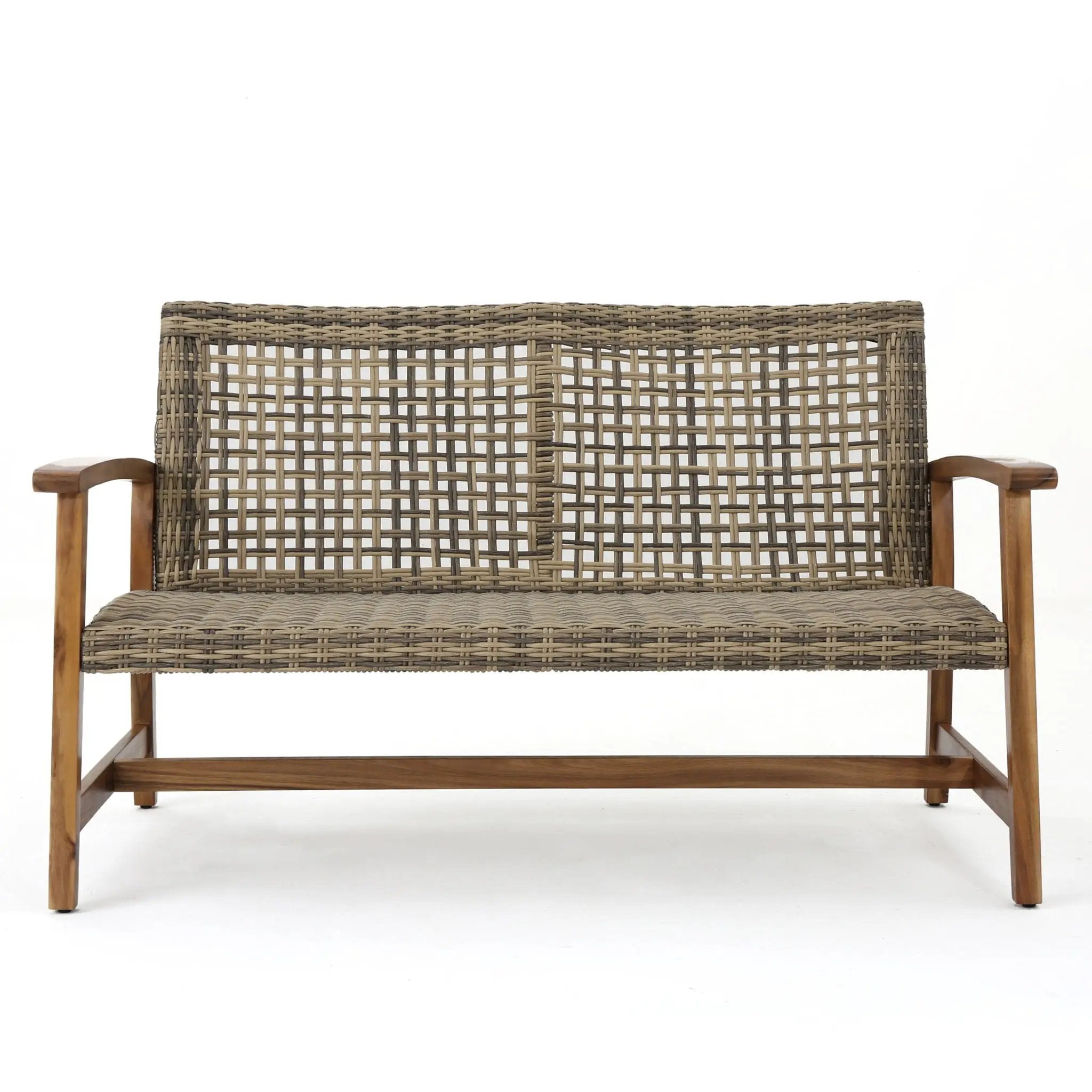 Outdoor Rattan Loveseat with Wooden Legs - Brown by HouseOfZazla