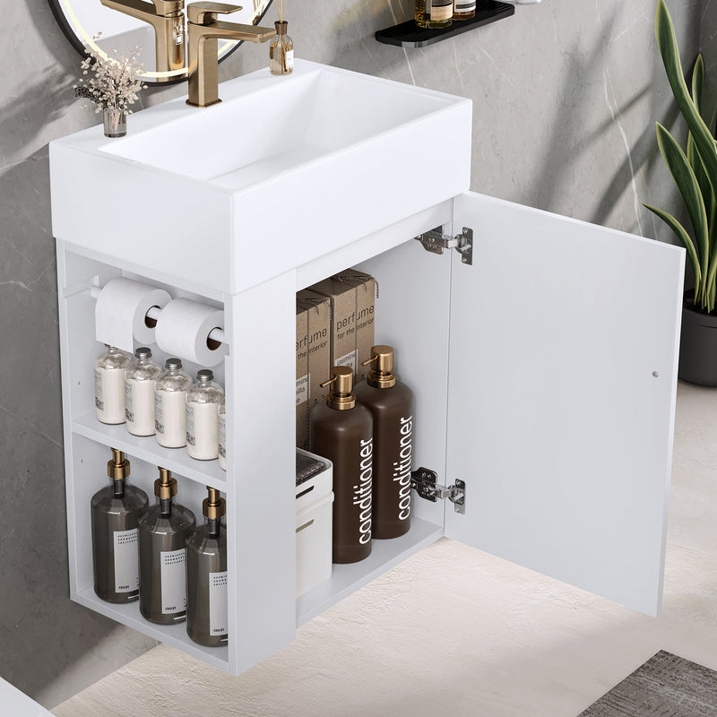 20 Inch Bathroom Vanity with Ceramic Sink, Diamond Pattern Door Design by HouseOfZazla