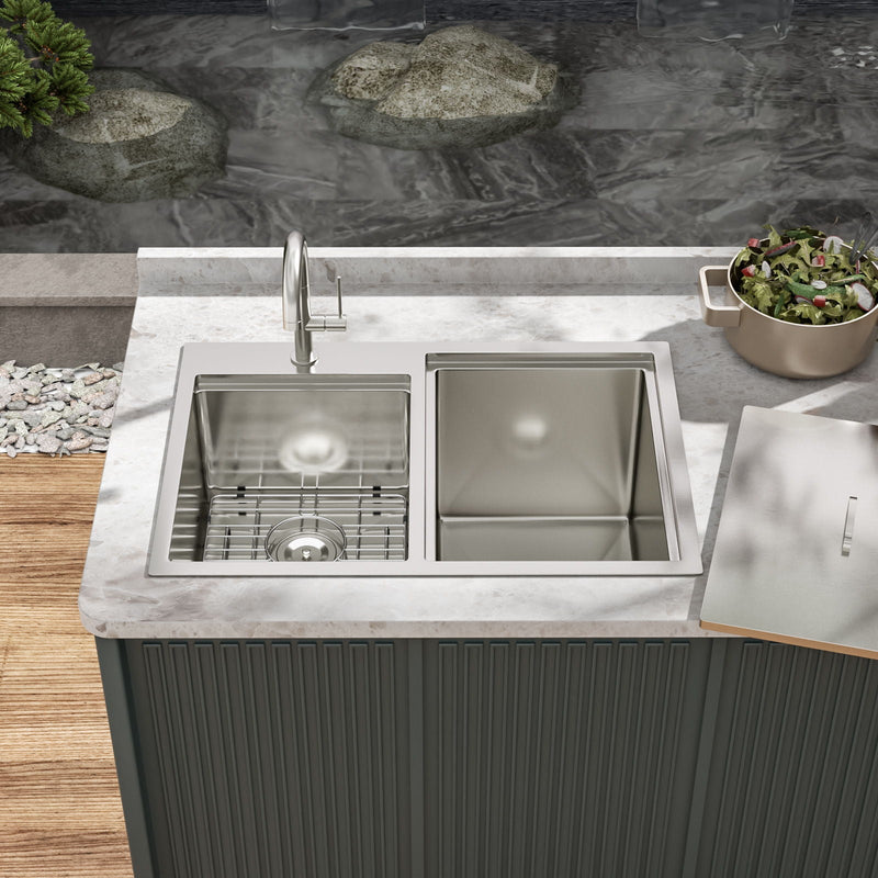 Outdoor Double Bowl Drop In Sink With Workstation - Brushed Nickel by HouseOfZazla