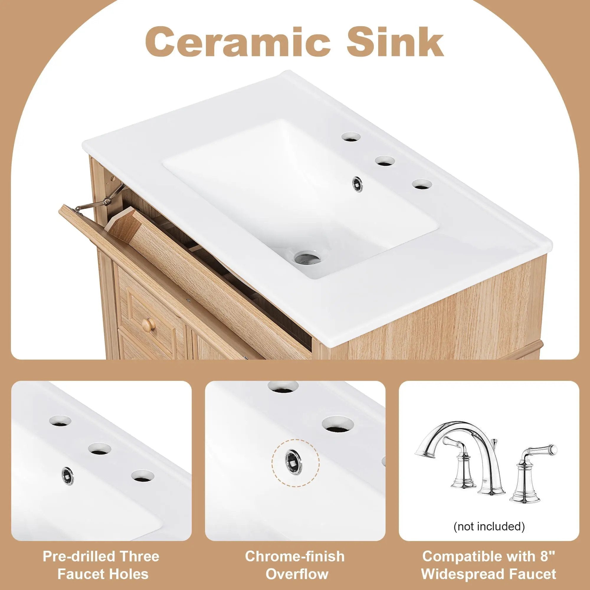 Bathroom Vanity With Sink, Flip Out Drawer, 2 Soft Close Drawers, 1 Soft Close Door - Wood by Unique Piece Furniture