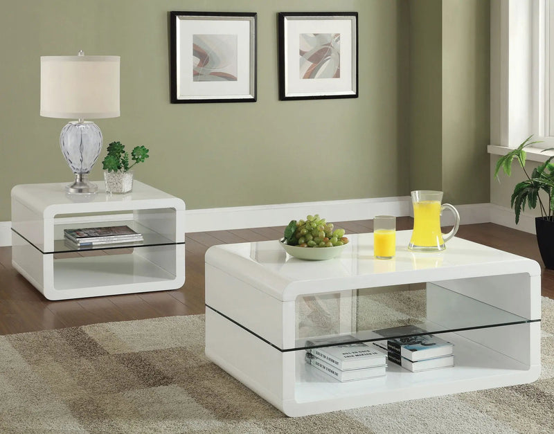 Elana 1-shelf Rectangular Coffee Table White High Gloss by Unique Piece Furniture