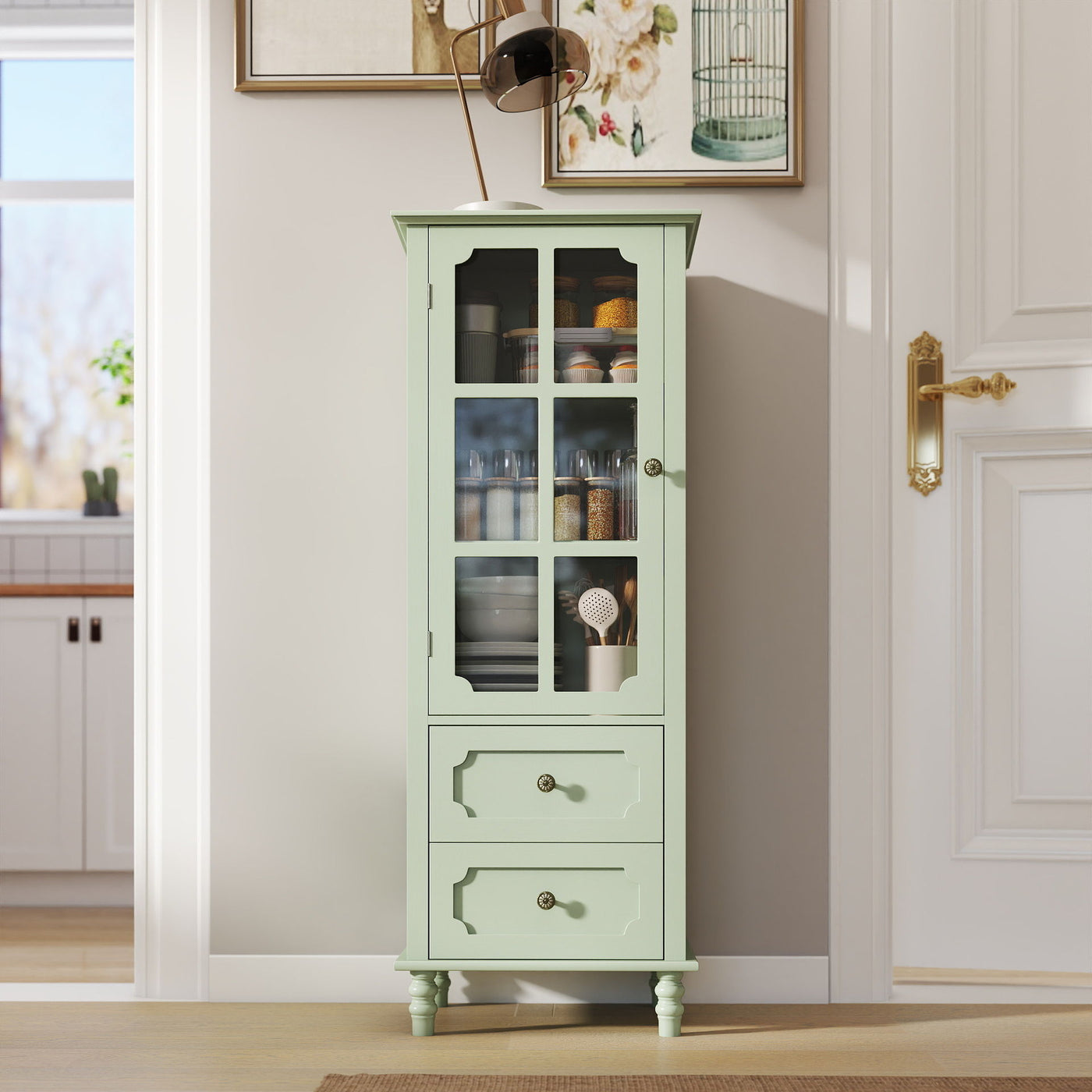 Minimalism Buffet Cabinet With Glass Doors And Double Drawer by Unique Piece Furniture