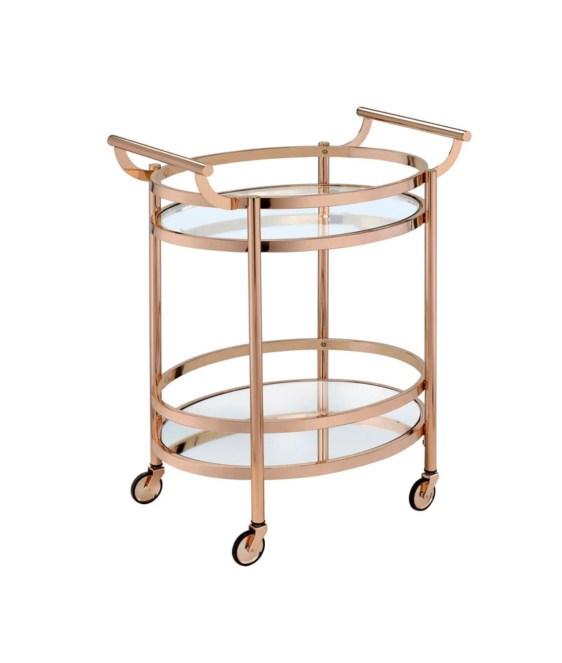 Lakelyn Clear Glass & Rose Gold Finish Serving Cart by HouseOfZazla