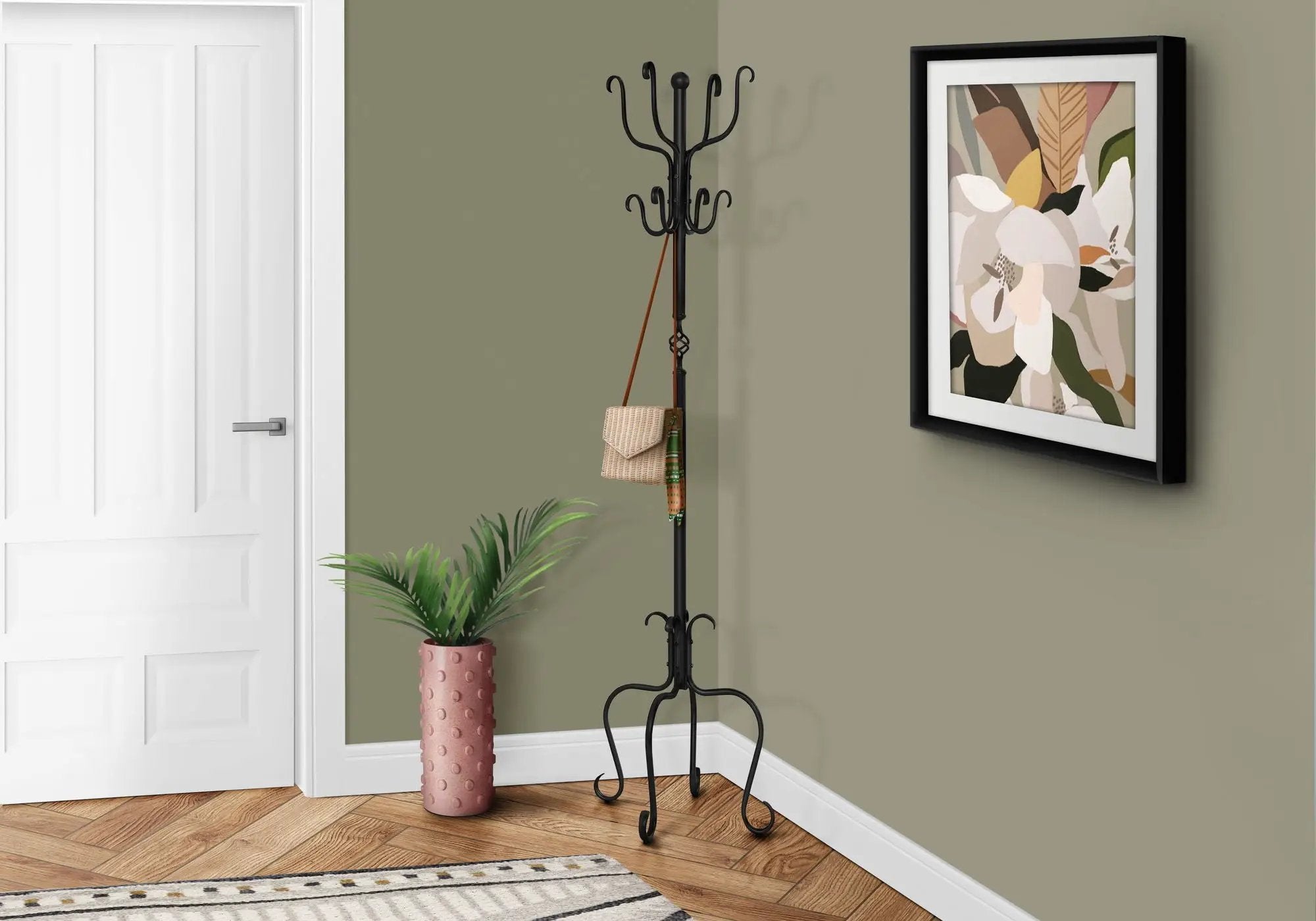 Coat Rack, Hall Tree, Free Standing, 8 Hooks, Entryway, Transitional - Black by Unique Piece Furniture