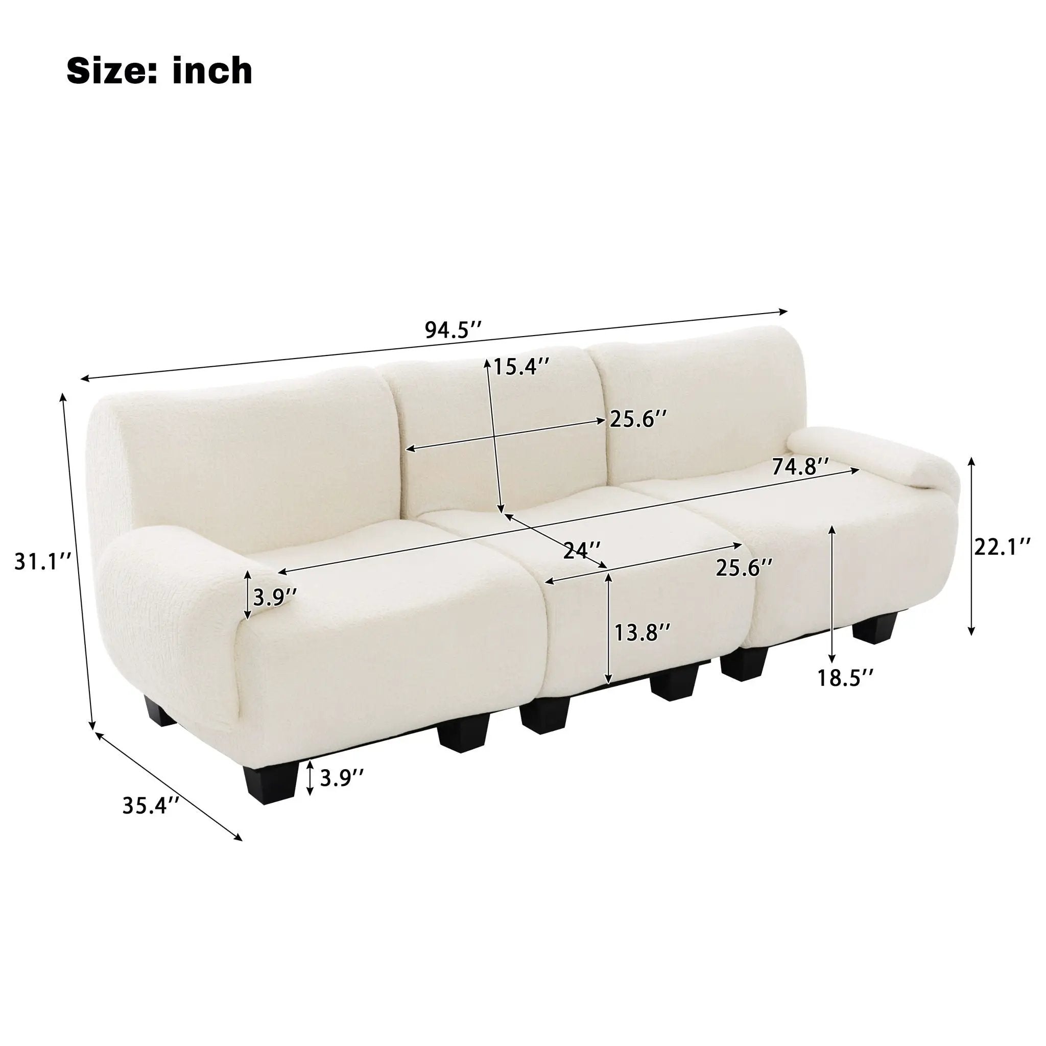 3 Seater Sofa Couch With Curved Armrests by HouseOfZazla