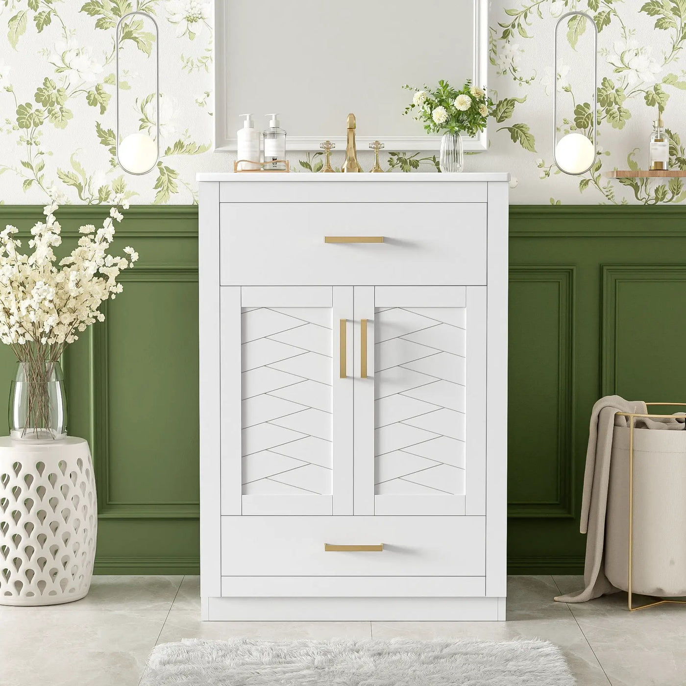 Modern Bathroom Vanity With Integrated Ceramic Sink, 2 Door Cabinet With Tip-Out Drawer by Unique Piece Furniture