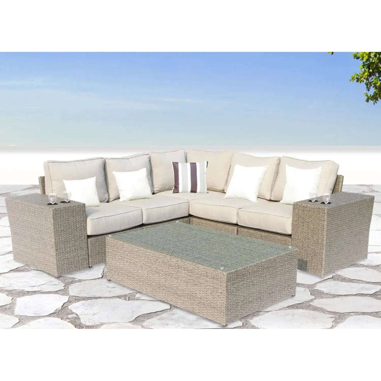 Outdoor Wicker Sectional With Weather Resistant Cushions And Table by HouseOfZazla