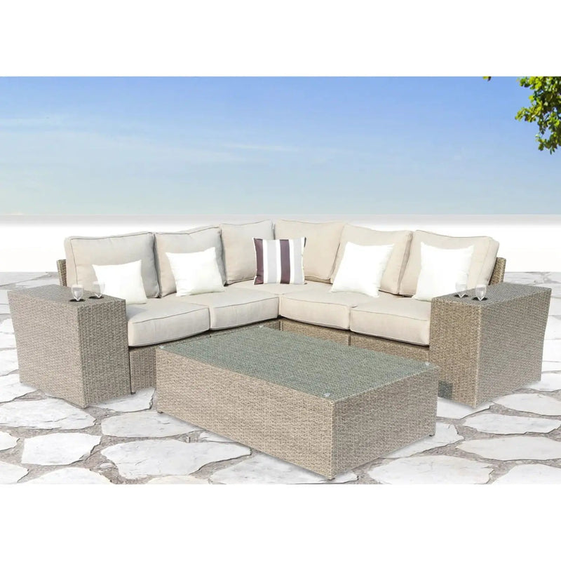 Outdoor Wicker Sectional With Weather Resistant Cushions And Table by HouseOfZazla
