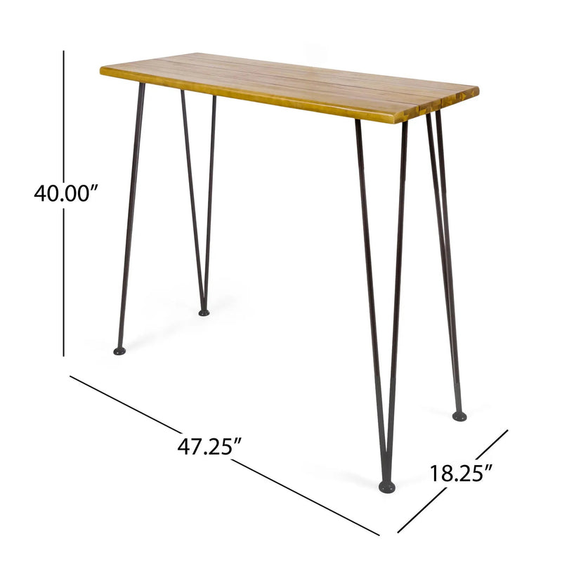 Dione Outdoor Industrial Acacia Wood Bar Set With Metal Frame And Slat Paneling - Brown by HouseOfZazla