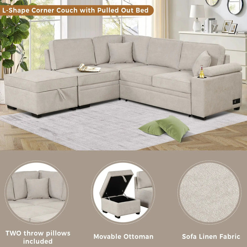 Sleeper Sofa Bed, 2 In 1 Pull Out Sofa Bed L Shape Couch With Storage Ottoman For Living Room, Bedroom Couch And Small Apartment by HouseOfZazla