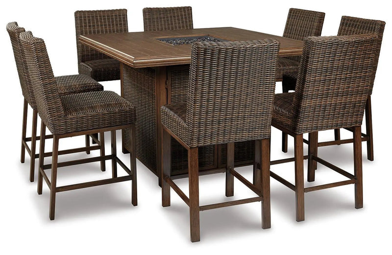 Paradise Trail - Square Bar Table w/Fire Pit - Medium Brown by Unique Piece Furniture