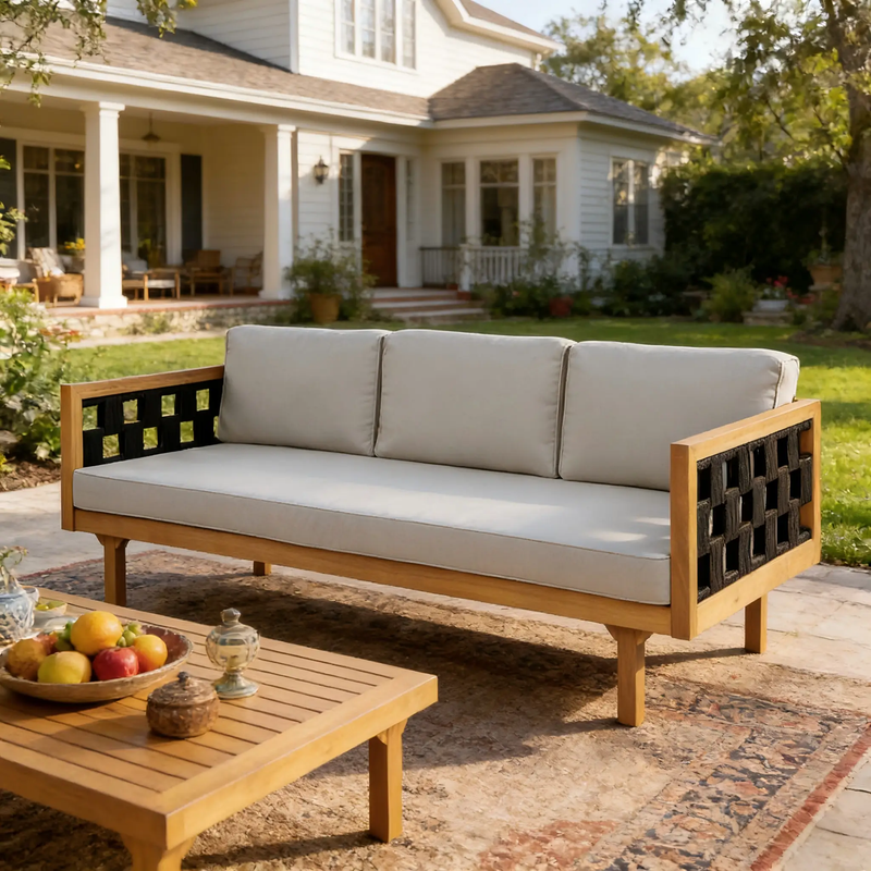 Three-Seater Outdoor Daybed - Acacia Wood Teak Finish Frame by HouseOfZazla