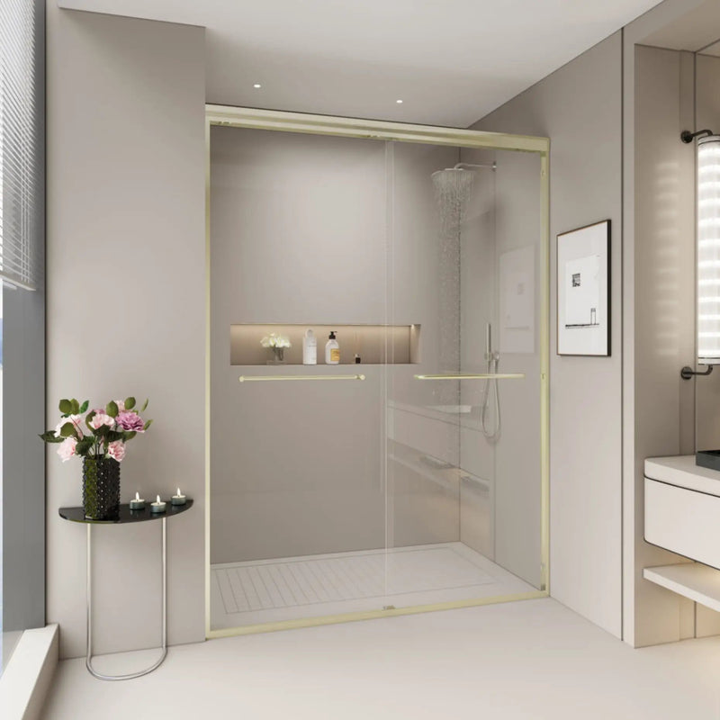 Double Sliding Shower Door, Semi-Frameless Bypass Bathroom Sliding Door With 1/4" (6 Mm) Tempered Glass For Walk-In Shower by HouseOfZazla