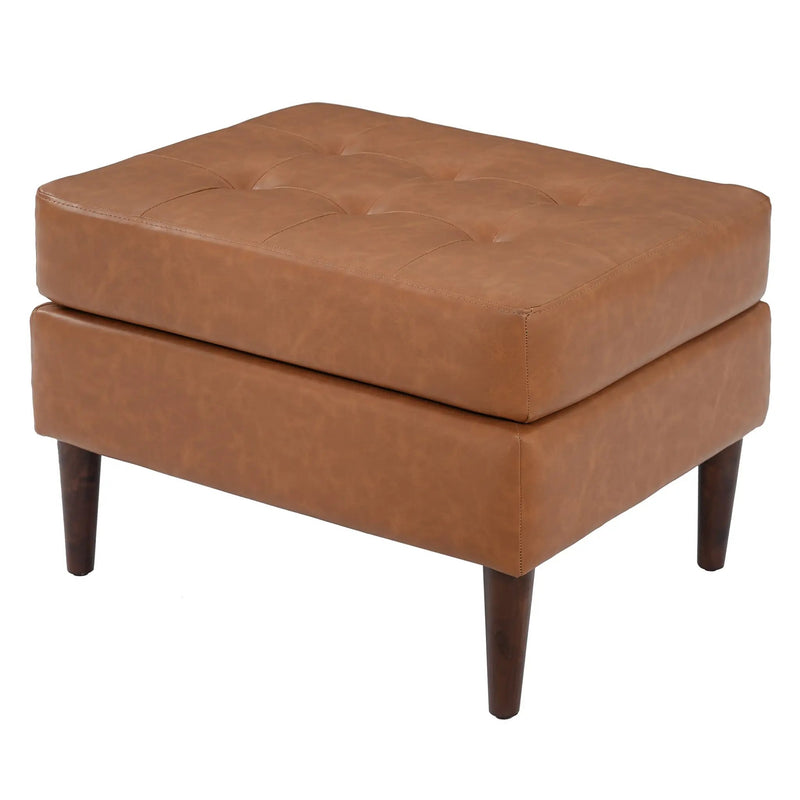 Upholstered PU Leather Ottoman, Solid Wooden Legs by HouseOfZazla