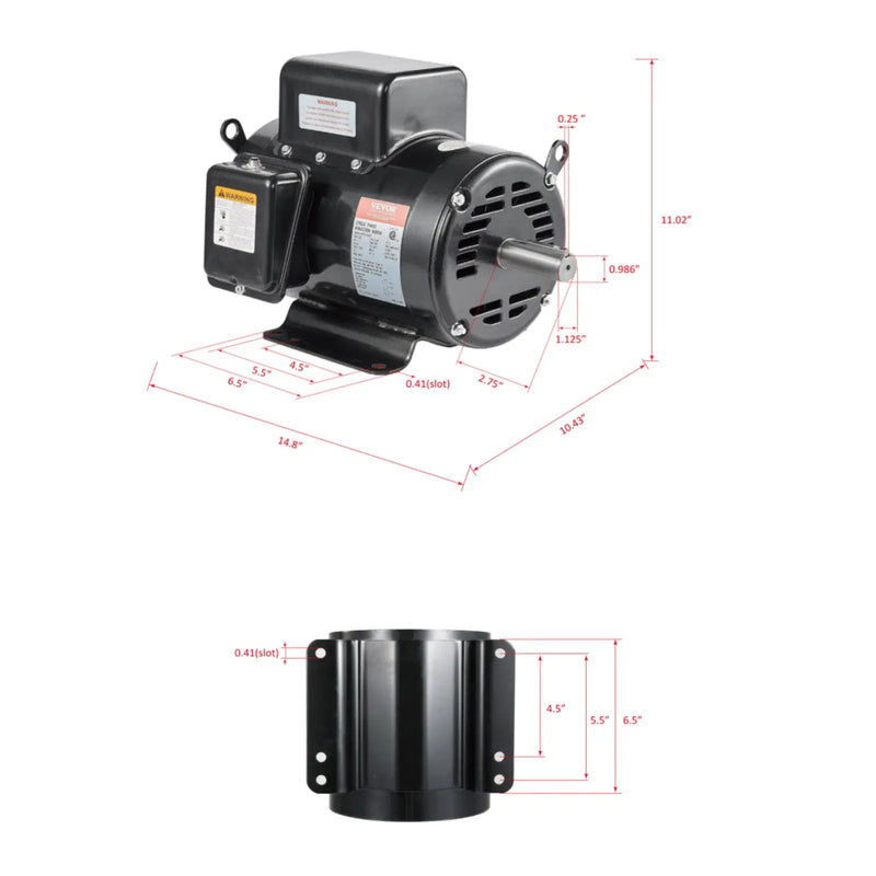 5HP Air Compressor Electric Motor 230V 25A 3450RPM CW/CCW Rotation by HouseOfZazla