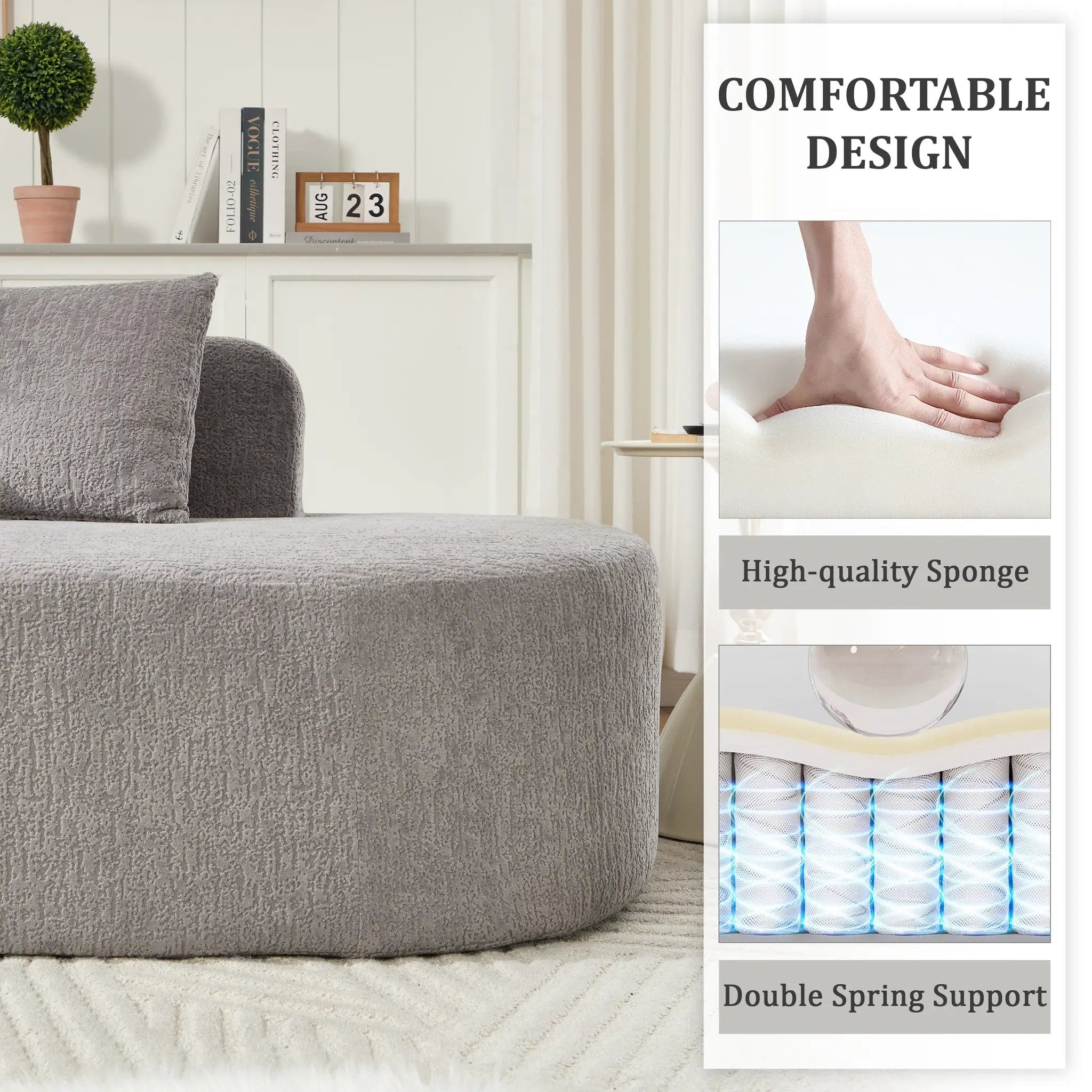 110.2" * 62" Boneless Sectional Curved Sofa with 5 Pillows by HouseOfZazla