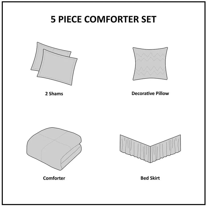 5 Piece Microfiber Ruffled Comforter Set - White California King by HouseOfZazla