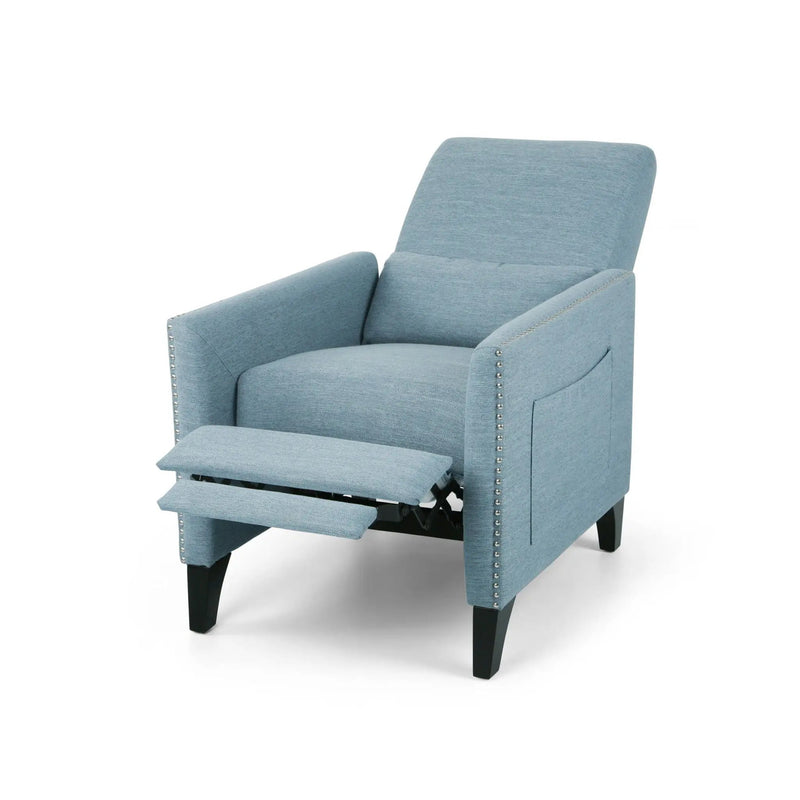 Repose Upholstered Recliner Chair With Nailhead Trim And Side Pocket - Light Blue by Unique Piece Furniture