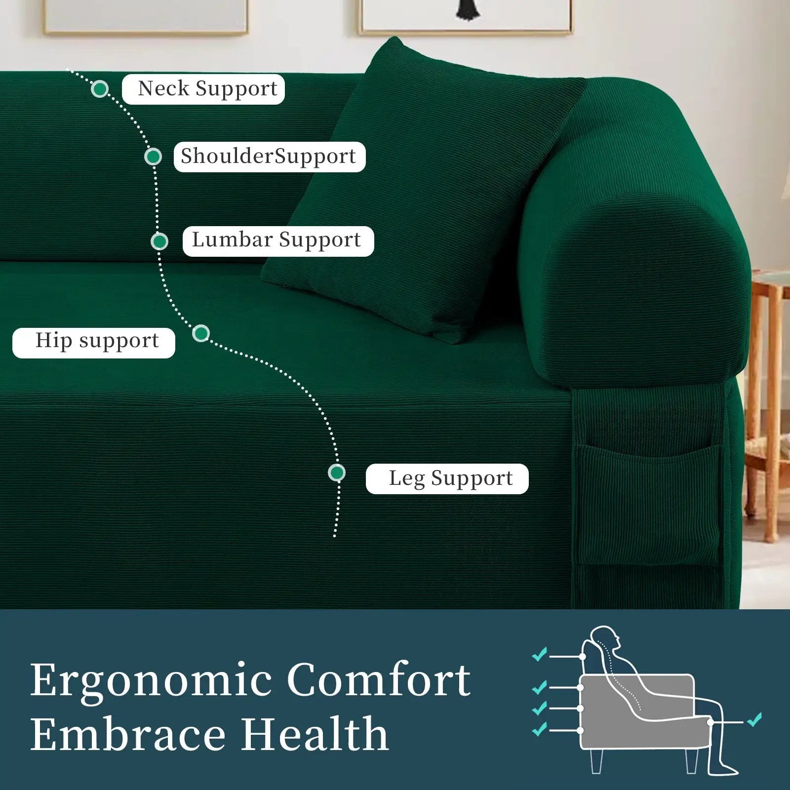 Spring Sofa with High-Quality Fabric in Green by HouseOfZazla