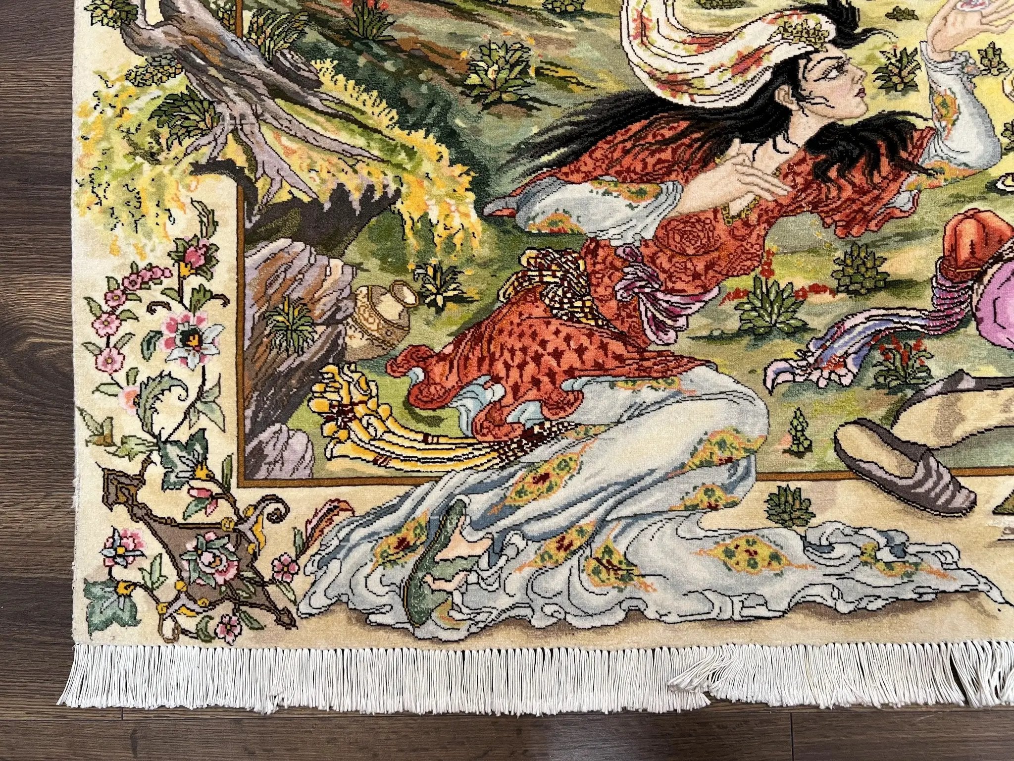 Persian Tabriz Pictorial Rug 5x3, Hafez Poetry In Border, Very Fine Hand Knotted Carpet, Wall Hanging Wool Oriental Carpet 3x5, Highly Detailed by Jewel Rugs