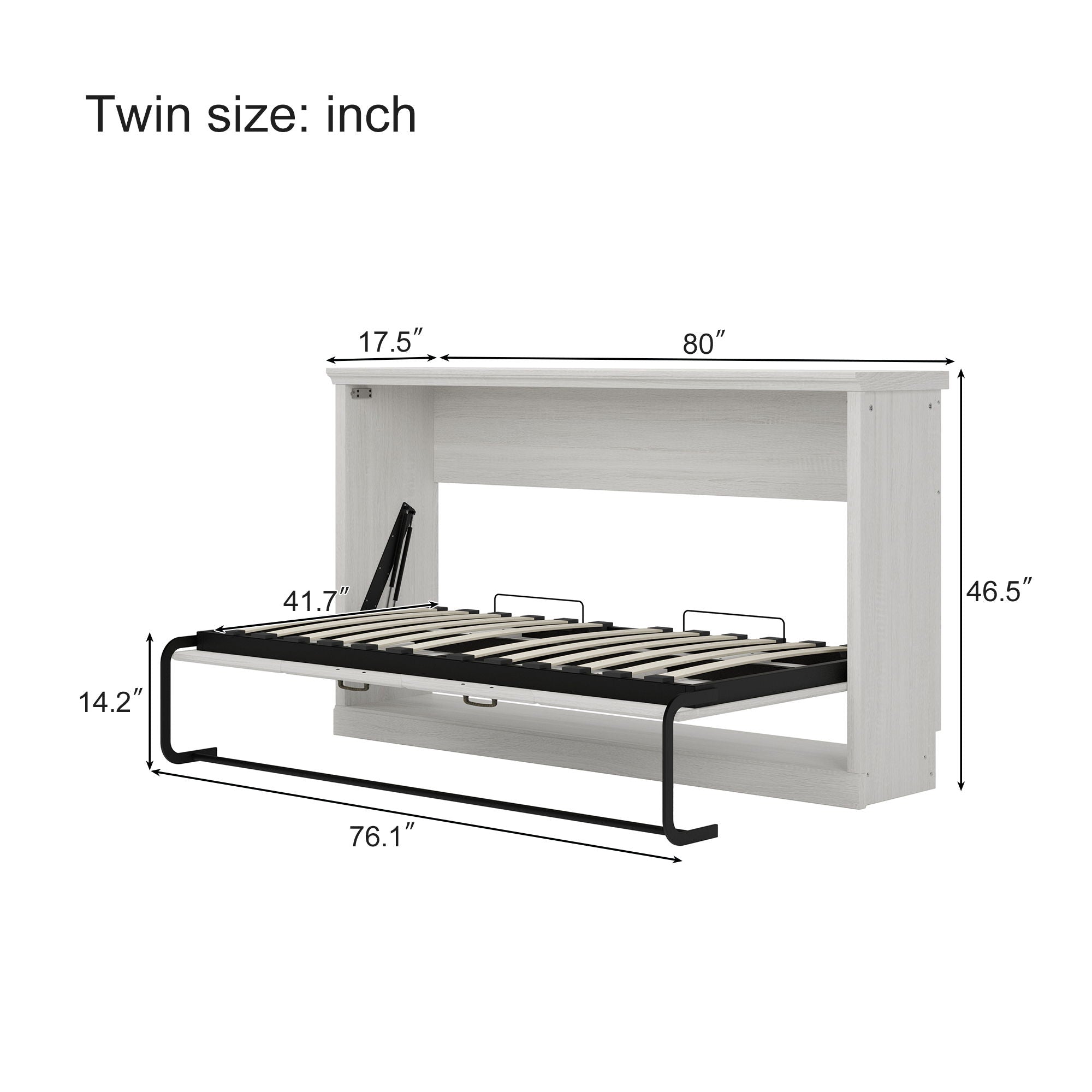 Twin Size Horizontal Murphy Bed With Dual Piston System, Space Saving Wall Bed Folds Into Cabinet - Rustic White by HouseOfZazla