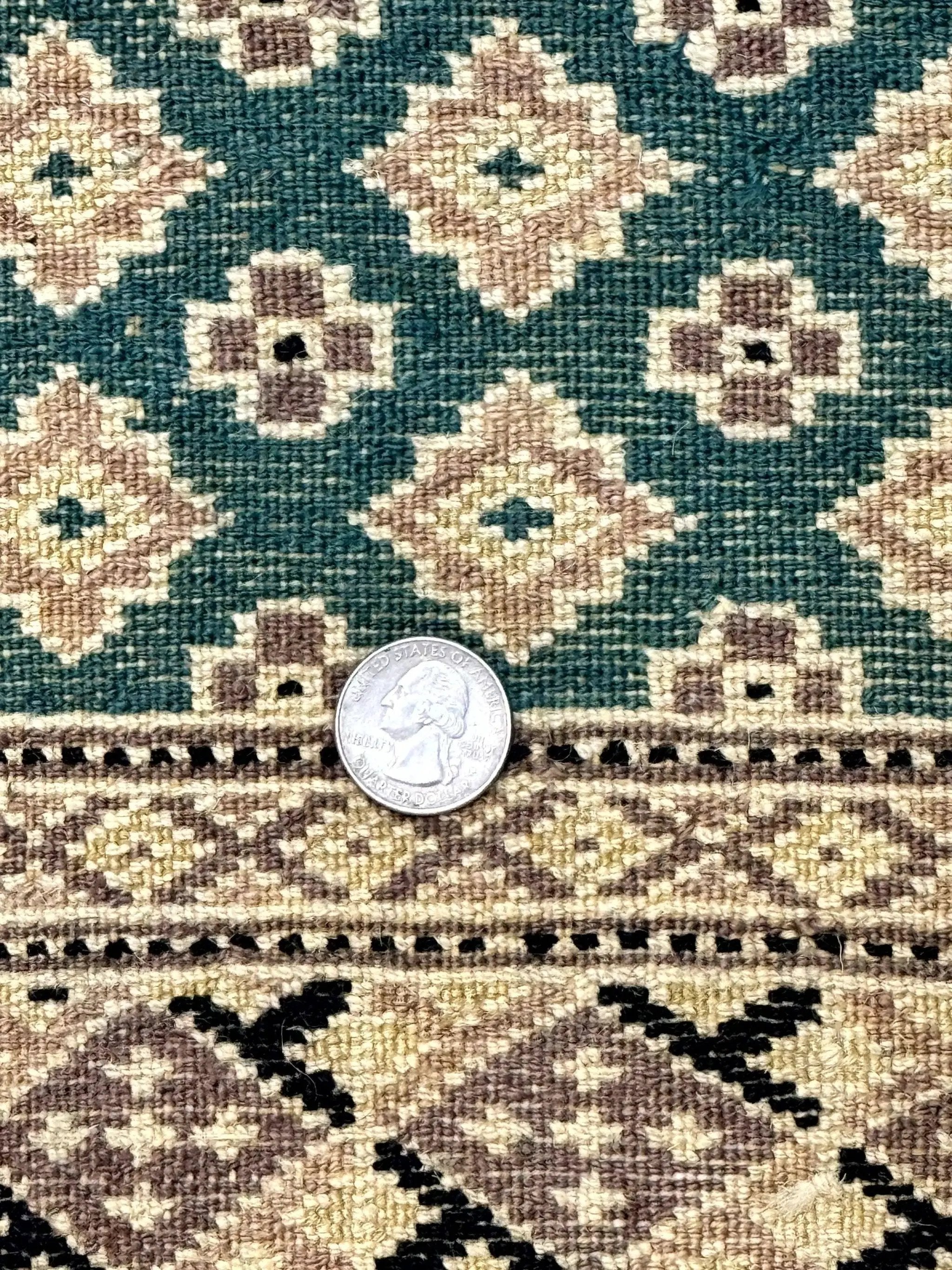 Long Pakistani Runner Rug 2.8 x 20, Hand Knotted Vintage Wool Hallway Rug, Turkoman Rug, Teal and Tan, Handmade Vintage Wool Runner by Jewel Rugs