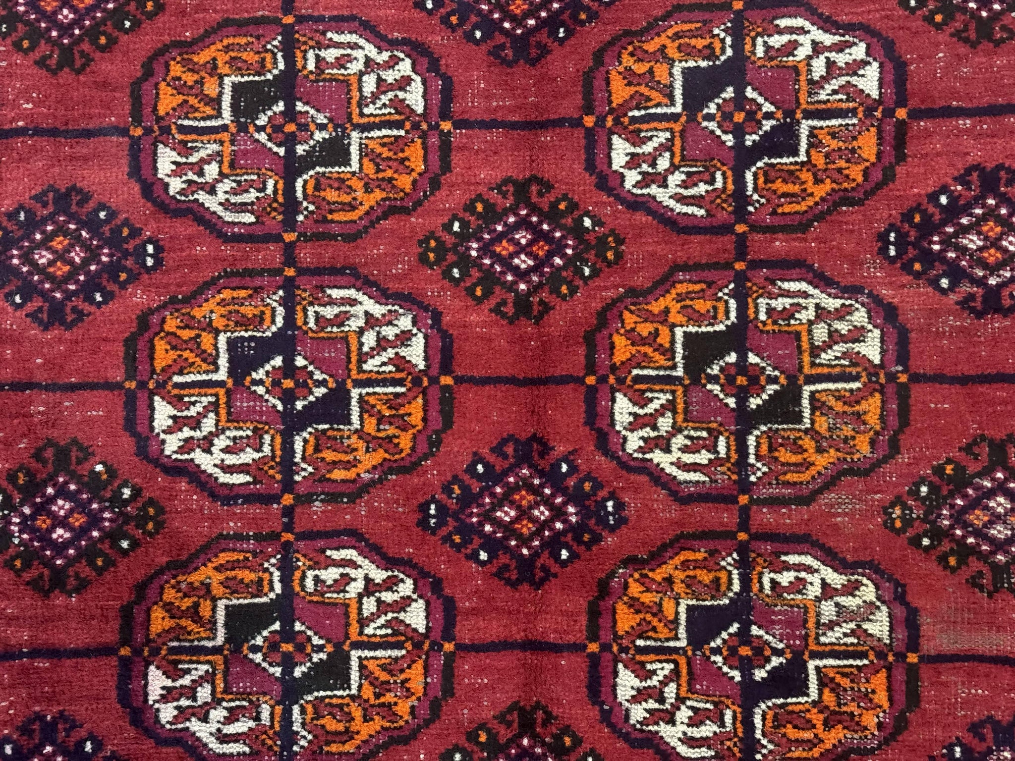 Antique Persian Turkoman Bokhara Rug 7x11, Tribal Rug, Red by Jewel Rugs