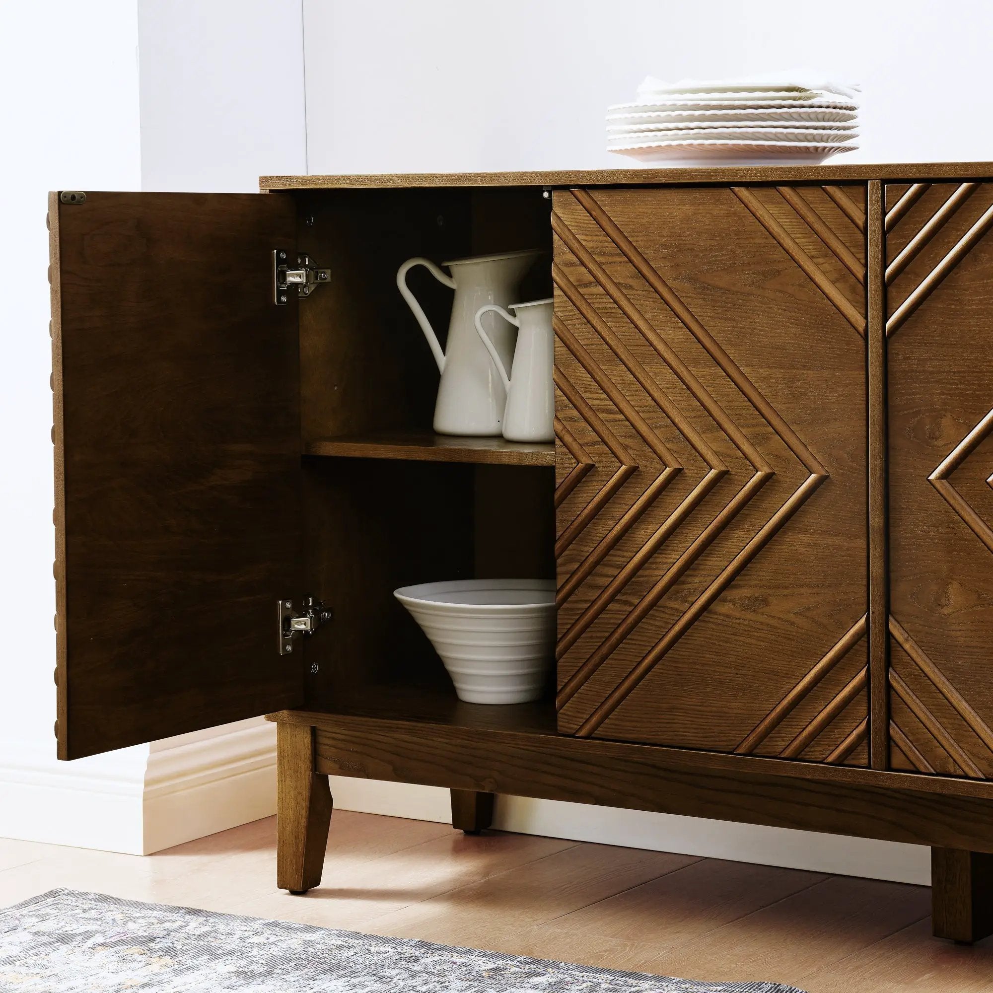 Diamond Fluted Sideboard Storage Cabinet with Adjustable Shelves by HouseOfZazla
