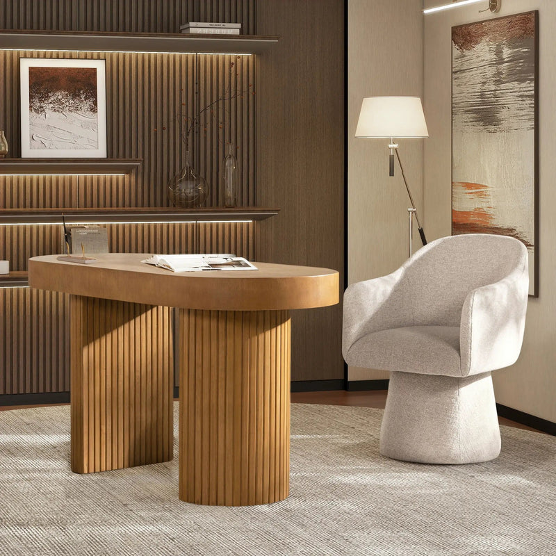 Jesse - Single Drawer Fluted Oval Console Desk - Honey Brown by Unique Piece Furniture
