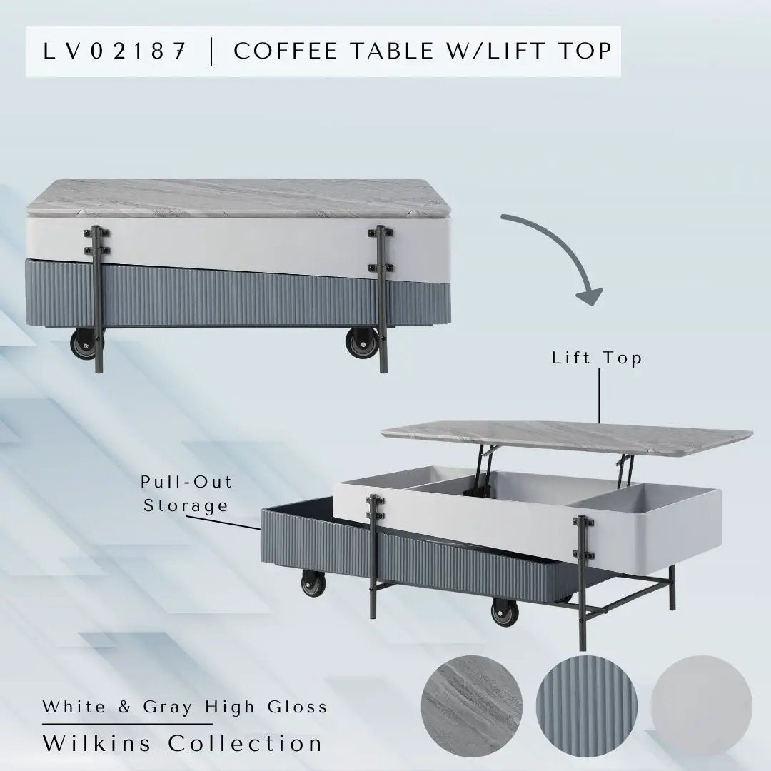 Wilkins - High Gloss Coffee Table With Lift Top - Gray / White by Unique Piece Furniture