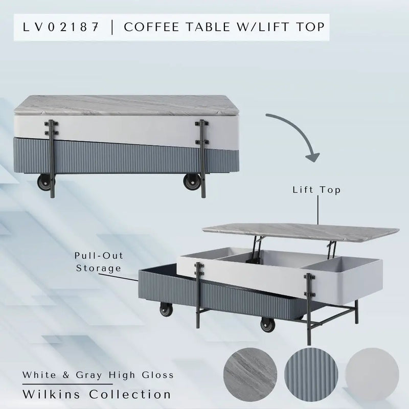 Wilkins - High Gloss Coffee Table With Lift Top - Gray / White by Unique Piece Furniture