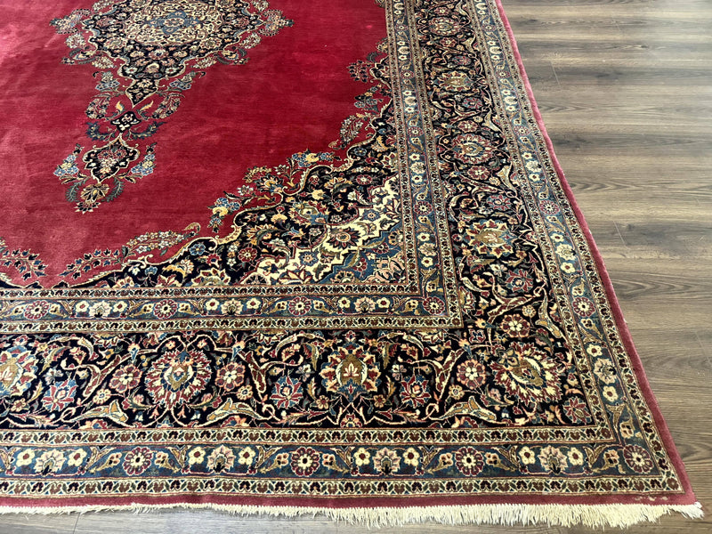 Persian Kashan Rug 9x12, Traditional, Semi Open Field, Red, Signed By Master Weaver, Antique Rug by Jewel Rugs