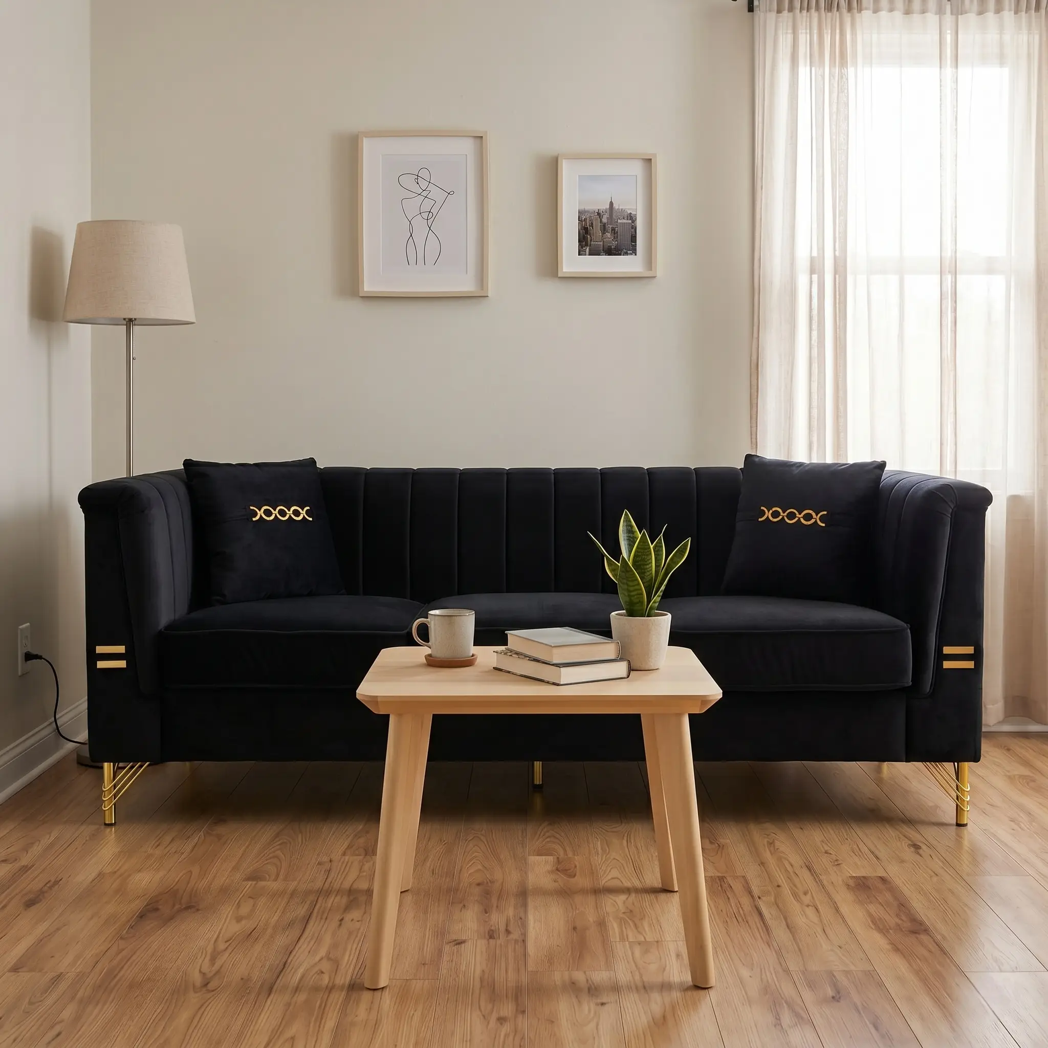 Mosharong-55 Velvet 3-Seater Sofa by HouseOfZazla
