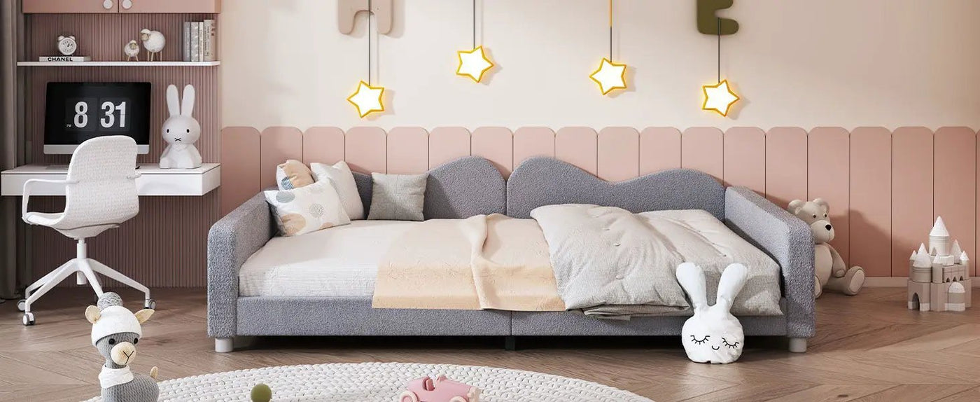 Upholstered Daybed, Sherpa Fabric Sofabed With Cloud-Shaped Backrest by HouseOfZazla