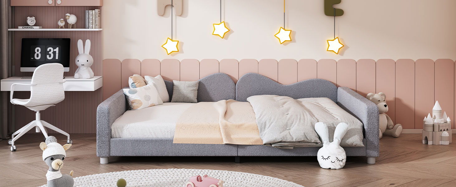 Upholstered Daybed, Sherpa Fabric Sofabed With Cloud-Shaped Backrest by HouseOfZazla